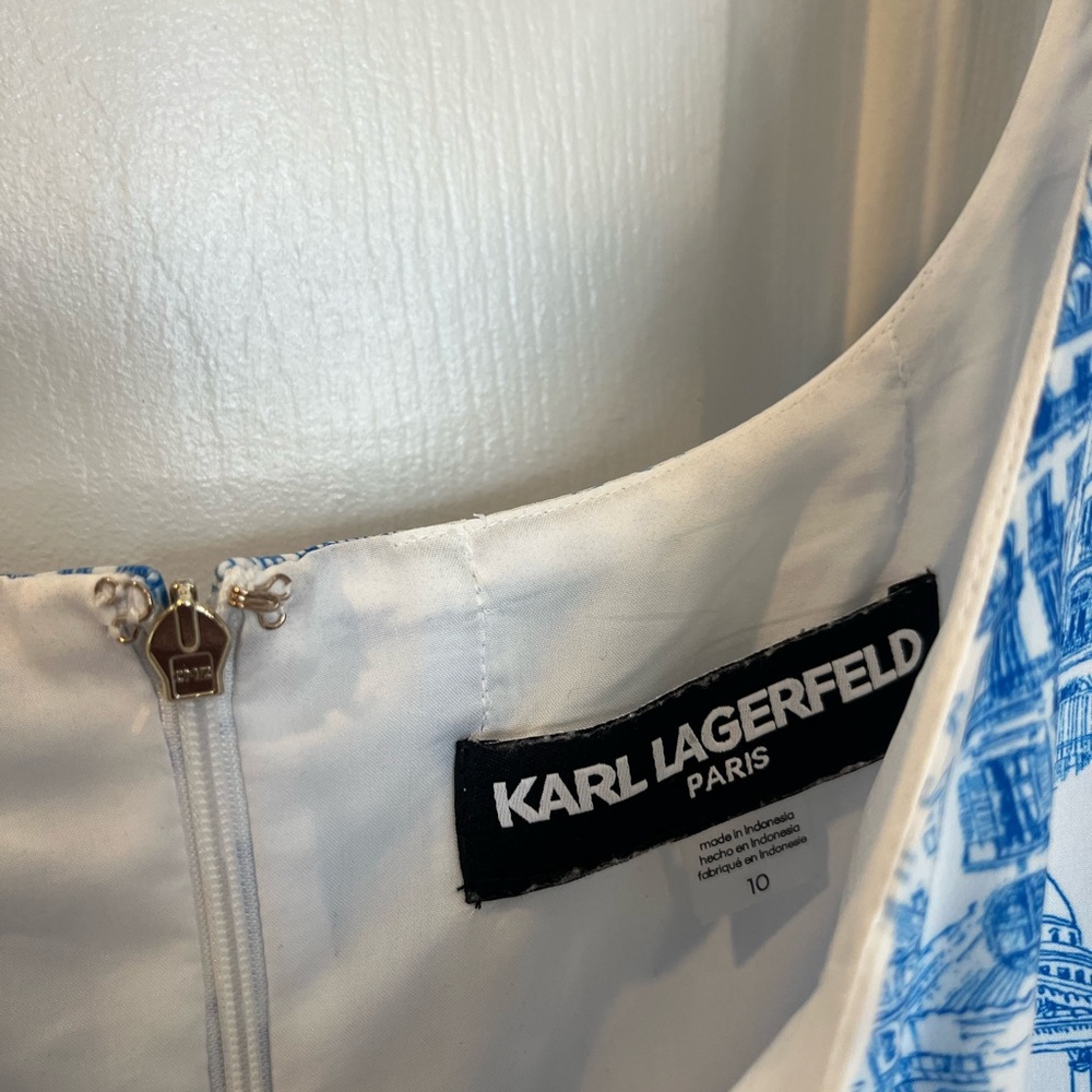 Karl Lagerfeld Women’s Sleeveless Printed Paris Toile blue white Dress 10 b2 - Picture 5 of 10